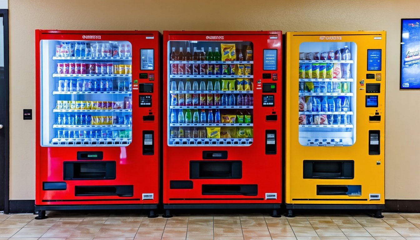 Row of vending machines in a commercial building