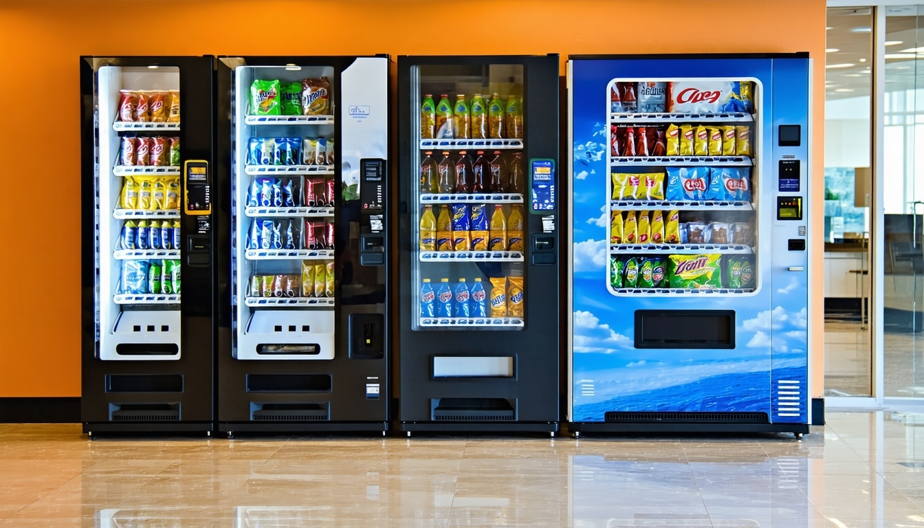 Custom branded vending machines in an office lobby